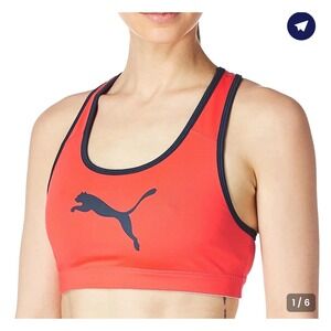 Puma Women DryCell Medium Impact Sports Bra Coral Navy Blue Size S